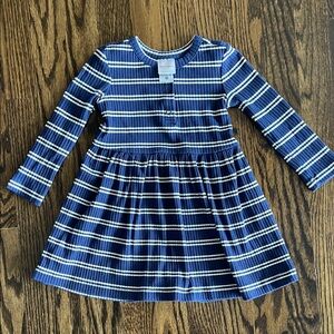 Hanna Andersson Navy and White Striped Dress 2T